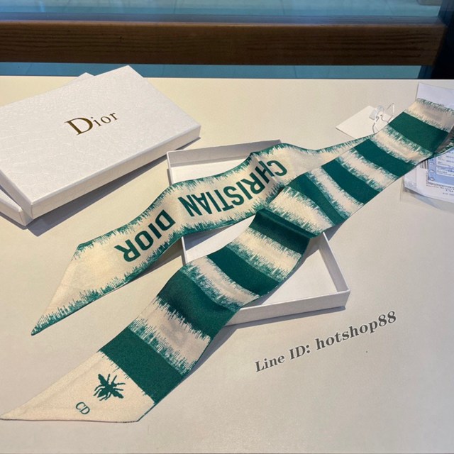 Dior專櫃新款迪奧雙面斜紋真絲束發帶飄帶款可當小圍巾綁頭髮綁手袋 mmyj1647